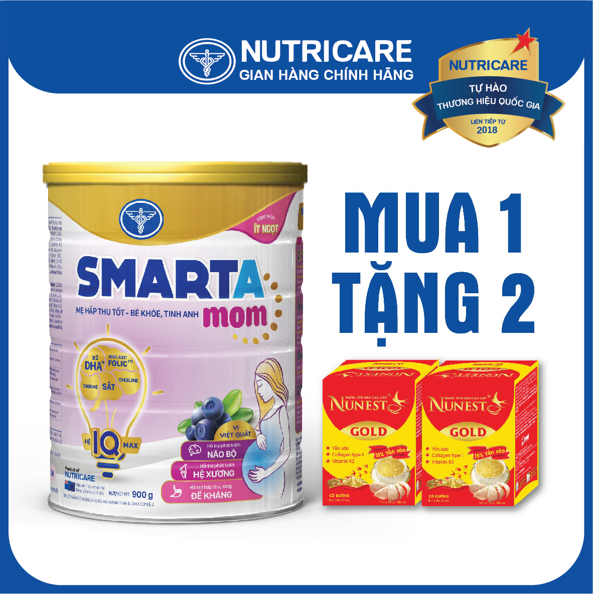 Sữa bột Nutricare Smarta Mom hương việt quất cho phụ nữ mang thai cho con bú 900g