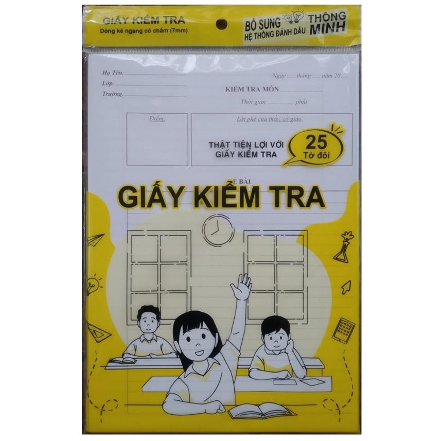 Sách Giấy kiểm tra cấp 2 (dòng kẻ ngang có chấm, 25 tờ đôi)