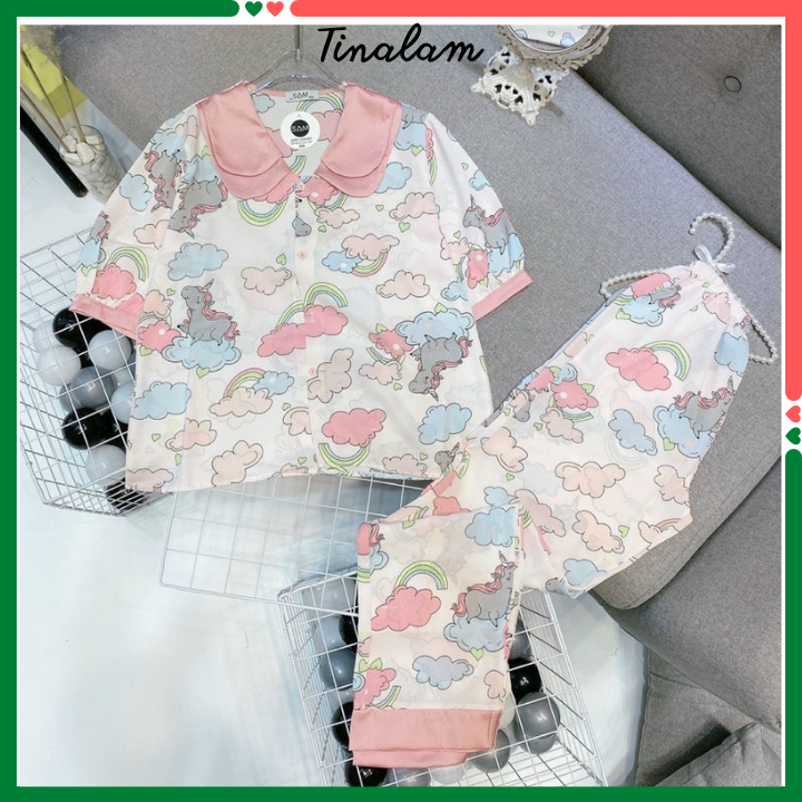 Đồ Bộ Pijama Nữ  Đồ Bộ Mặc Nhà Nữ Tay Ngắn, Quần Dài Chất Mango Cao Cấp, Không Nhăn Nhiều Họa Tiết Sang Trọng