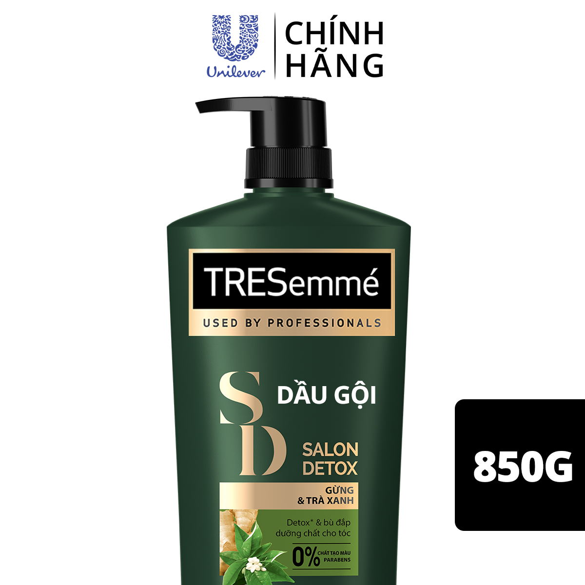 Dầu gội TRESEMME Salon Detox Dưỡng tóc chắc khỏe bóng mượt Gừng và Trà xanh Giúp detox tóc sạch sâu 850g