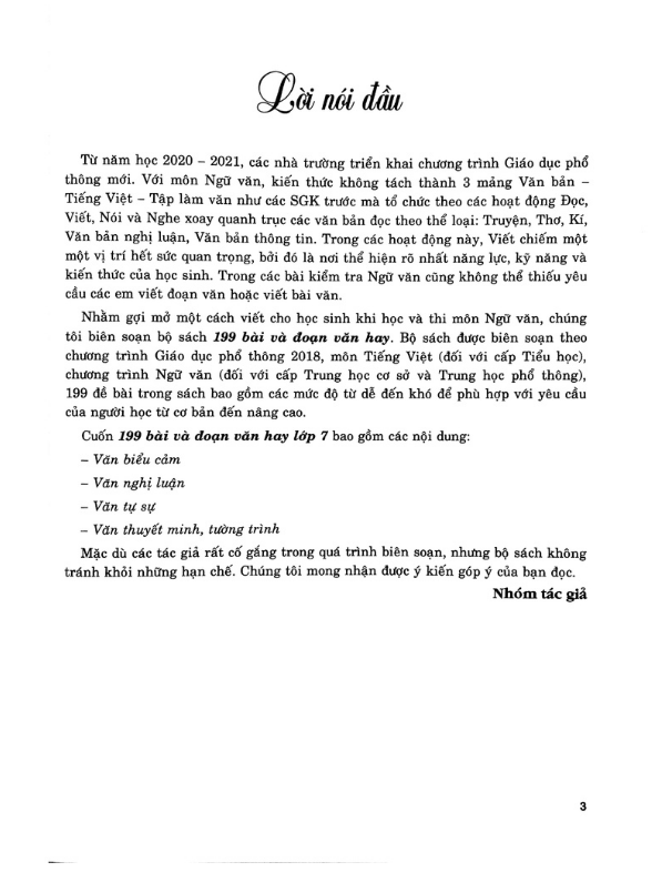 Sách - 199 Bài Và Đoạn Văn Hay Lớp 7