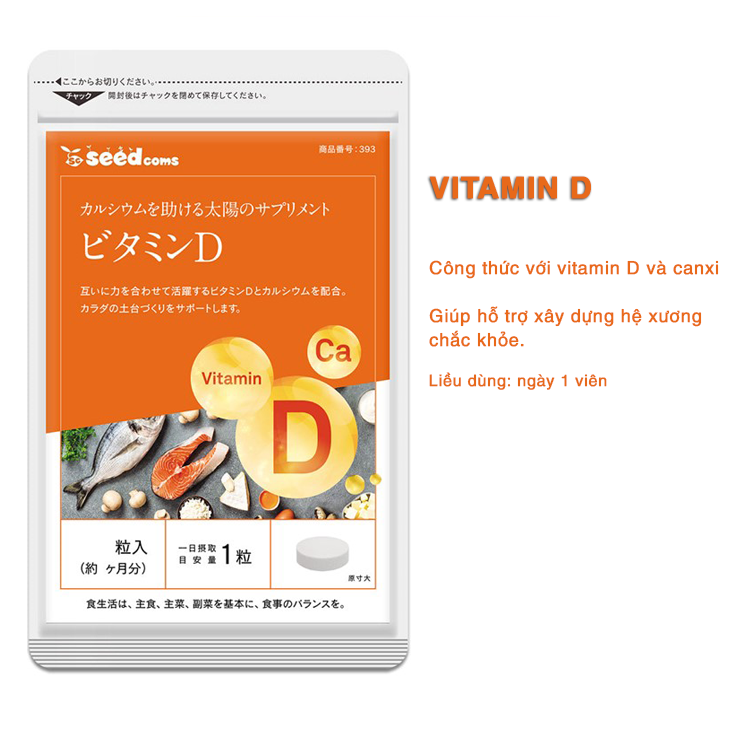Viên Uống Vitamin D Hỗ Trợ Tăng Cường Sức Khỏe Xương Khớp Và Hệ Miễn Dịch Seedcoms Nhật Bản