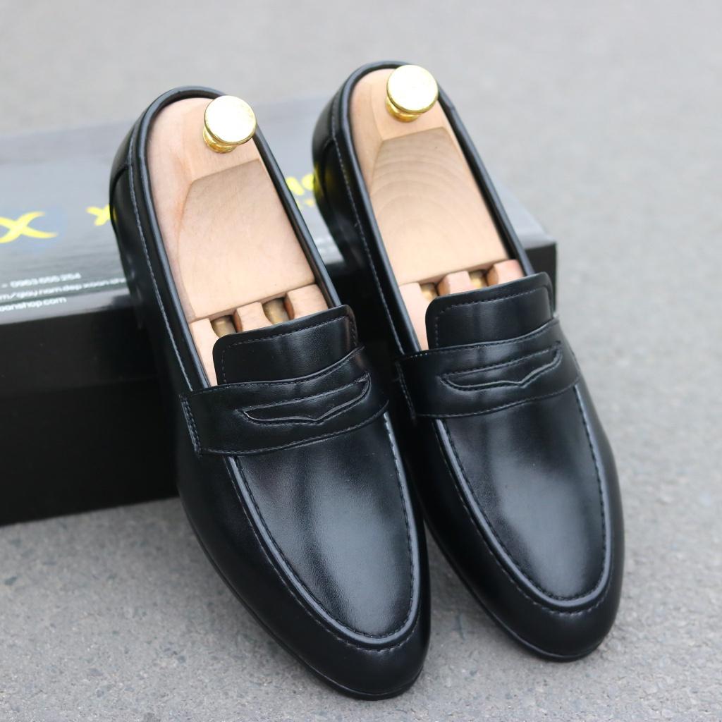 Giày lười nam trơn chất liệu da pu đế cao su mã X076
