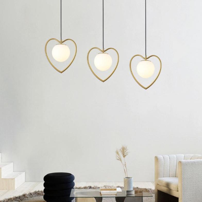 Đèn thả GUNPO chao thủy tinh địa cầu, khung mạ vàng hình trái tim độc đáo - kèm bóng LED chuyên dụng .