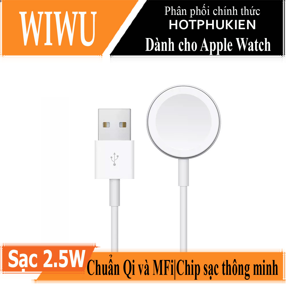 Dock sạc không dây hít nam châm hỗ trợ sạc nhanh 2.5W hiệu Wiwu M7 dành cho Apple Watch series 1 / 2 / 3 / 4 / 5 / 6 / 7 / 8 / SE (chuẩn MFi, sạc được tất cả phiên bản Apple Watch, chip sạc thông minh) - hàng nhập khẩu