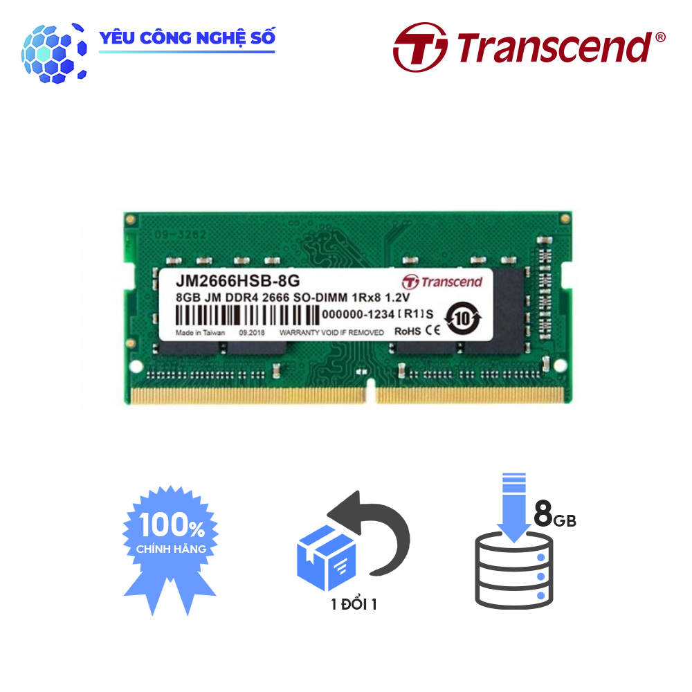 Bộ Nhớ Ram Transcend Laptop JetRam DDR4 8GB 2666Mhz SO-DIMM Hàng Chính Hãng