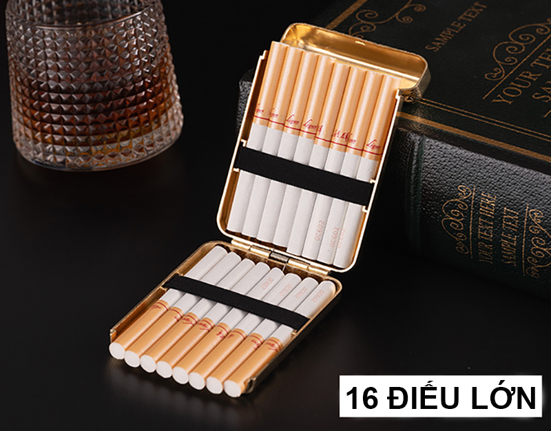 Hộp Đựng Thuốc 16 Điếu Lớn Ngắn Đồng Thau Hoa Văn Cổ