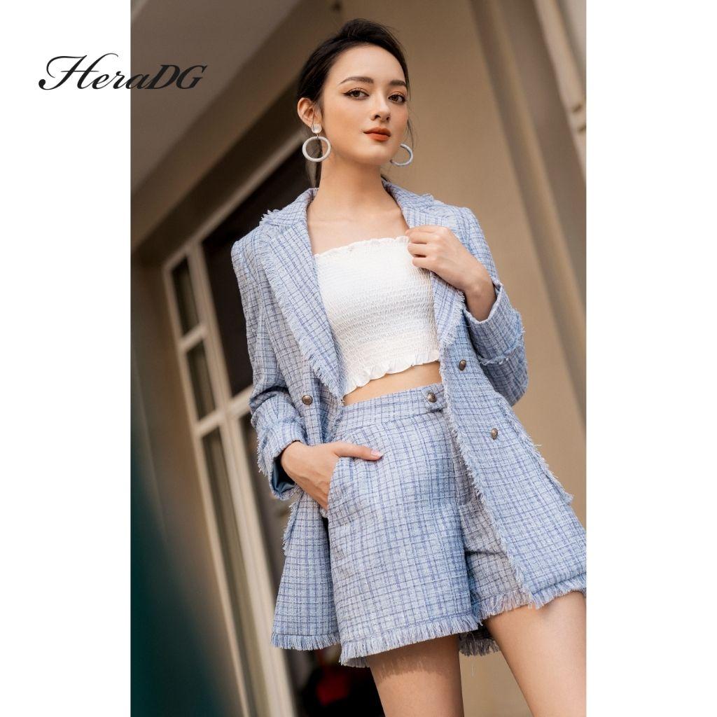 Quần Short Nữ HeraDG Thiết Kế Rút Tua Gấu Kèm Hai Túi, Chất Dạ Tweed Cao Cấp WTBA024Q