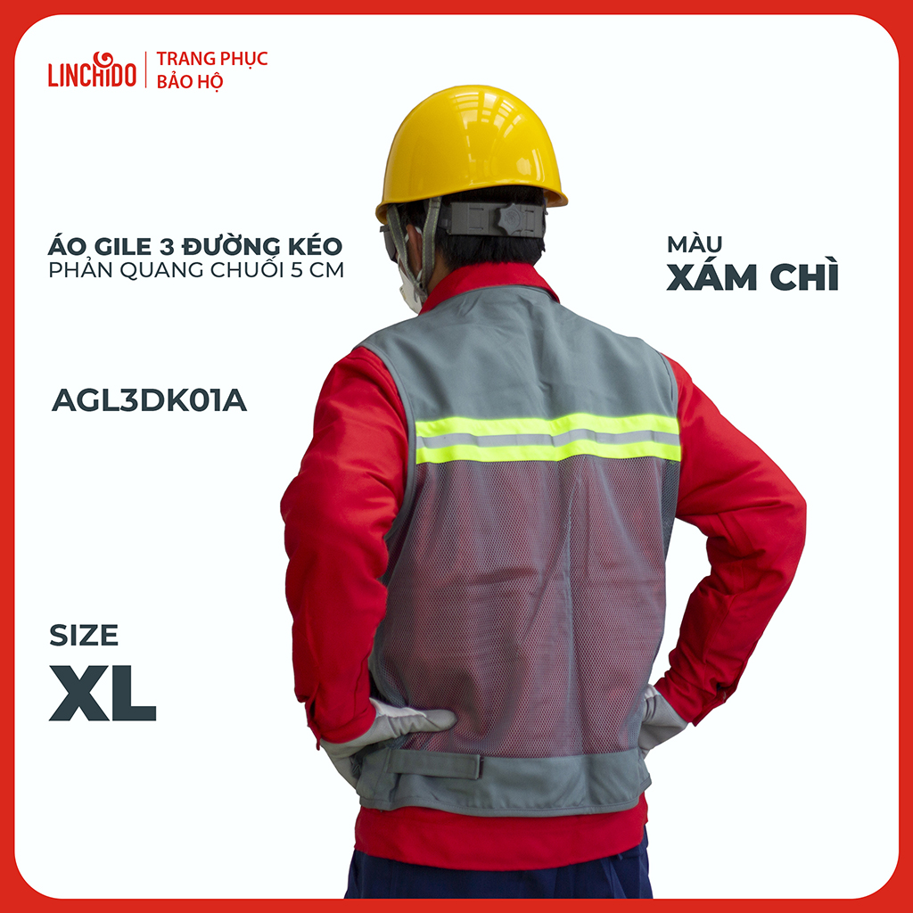 Áo Gile Kỹ Sư, Giám Sát Công Trình, Bảo Hộ Lao Động, 3 Đường Kéo, 6 Túi - Mã AGL3DK01A