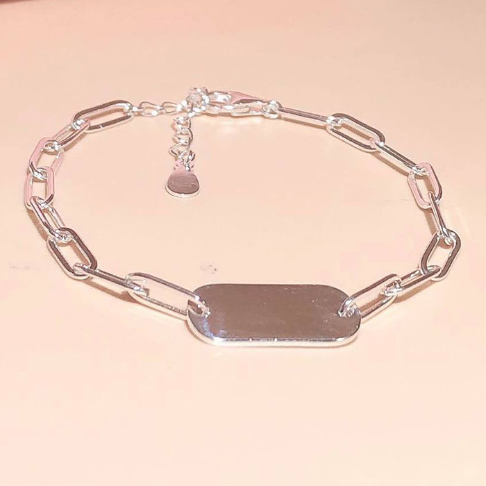 Lắc Tay Nữ S925 Mặt Ovan Khắc Chữ Theo Yêu Cầu Kết Hợp Dây Xích Chữ Nhật Cá Tính BTJ084