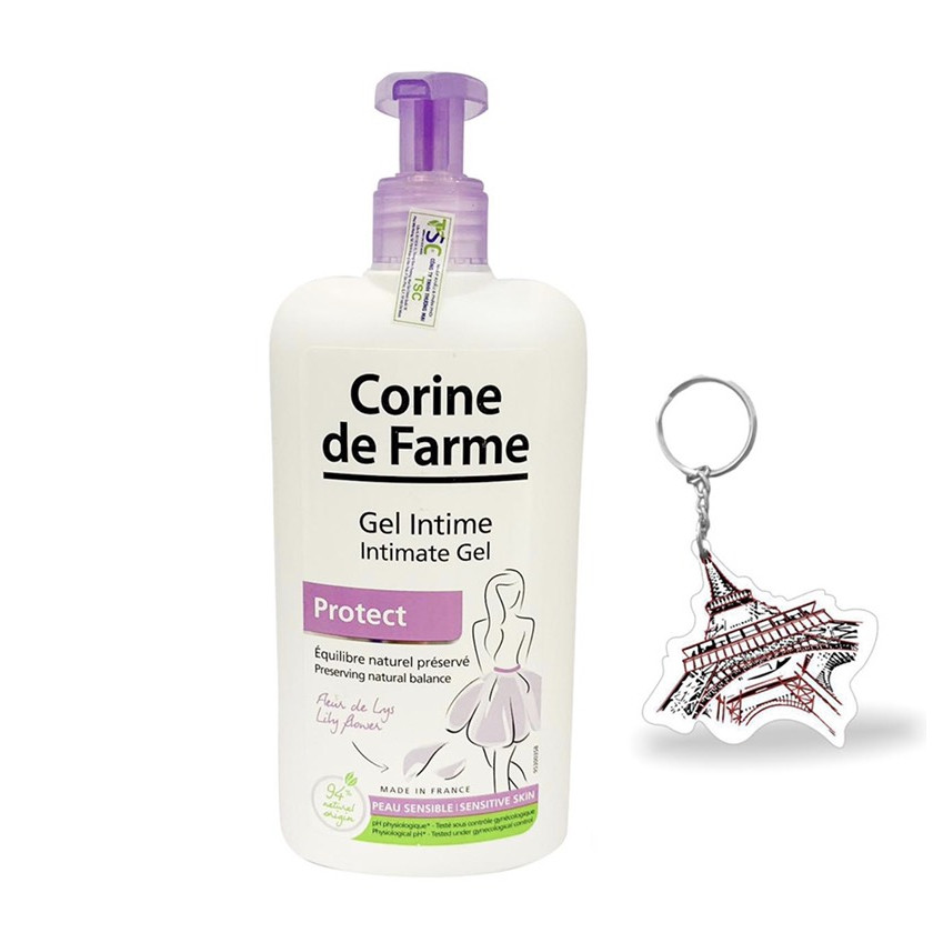 Dung Dịch Vệ Sinh Corine de Farme Làm Sạch &amp; Giảm Viêm Vùng Kín 250ml + Tặng Kèm 1 Móc Khóa Hình Tour Eiffel Viền Đỏ