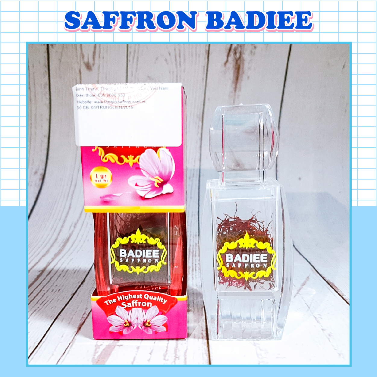 Nhụy Hoa Nghệ Tây Chính Ngạch Saffron Badiee Combo 2 hộp 1gram/hộp Tặng bình nước 300ml