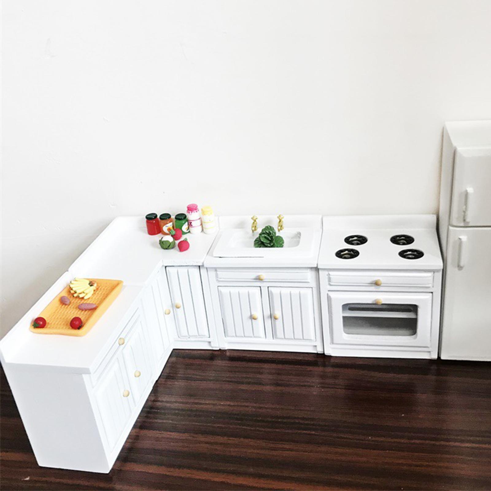 1/12 Scale Dolls House Miniature White Modern Kitchen Set Simulation Model