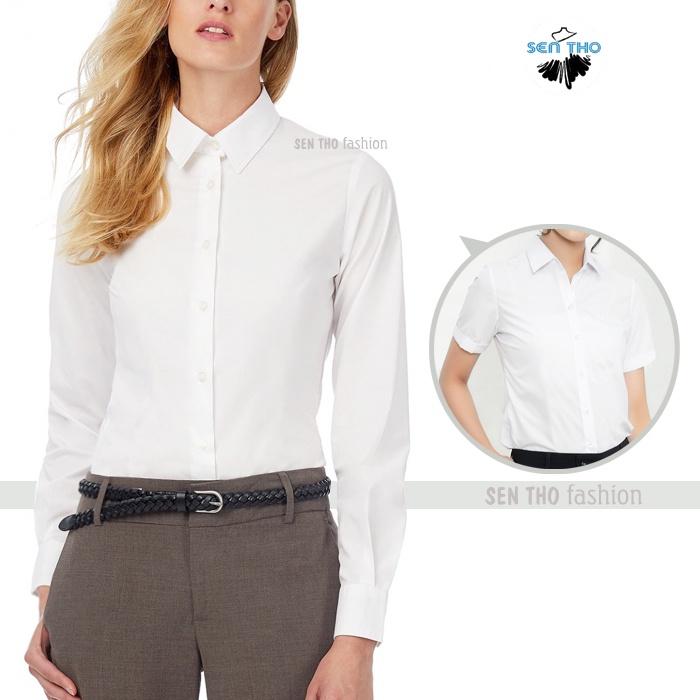 Áo Sơ Mi Nữ Trắng Công Sở Cộc Tay, Dài Tay Dáng Suông, Chất Vải Mềm, Thoáng Mát
