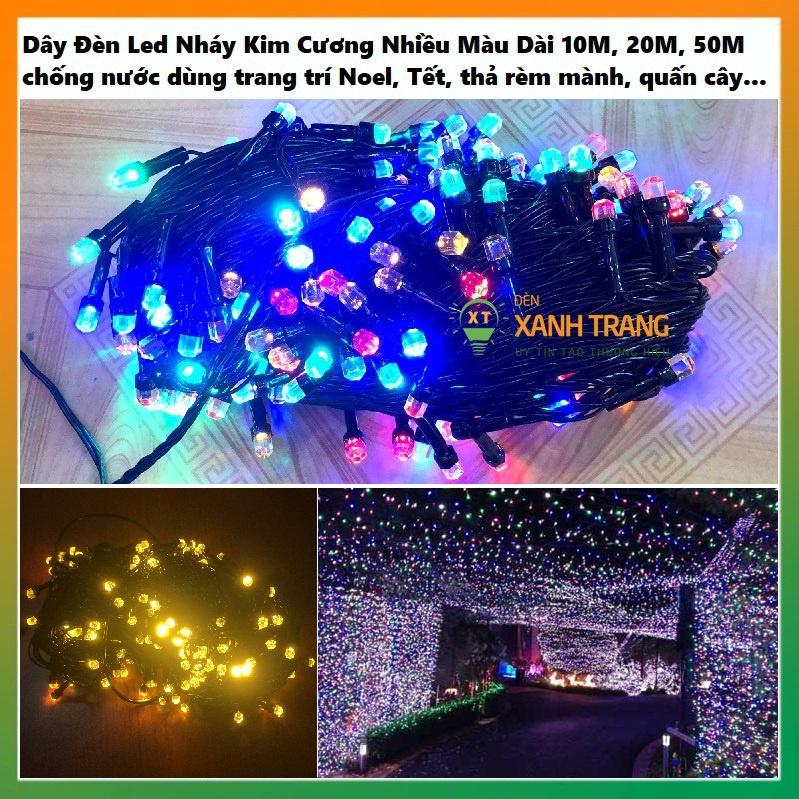 Dây Đèn Led Nháy Kim Cương Dài 10m, 20m, 50m nhiều màu, vàng chống nước chuyên trang trí quấn cây Tết, Noel