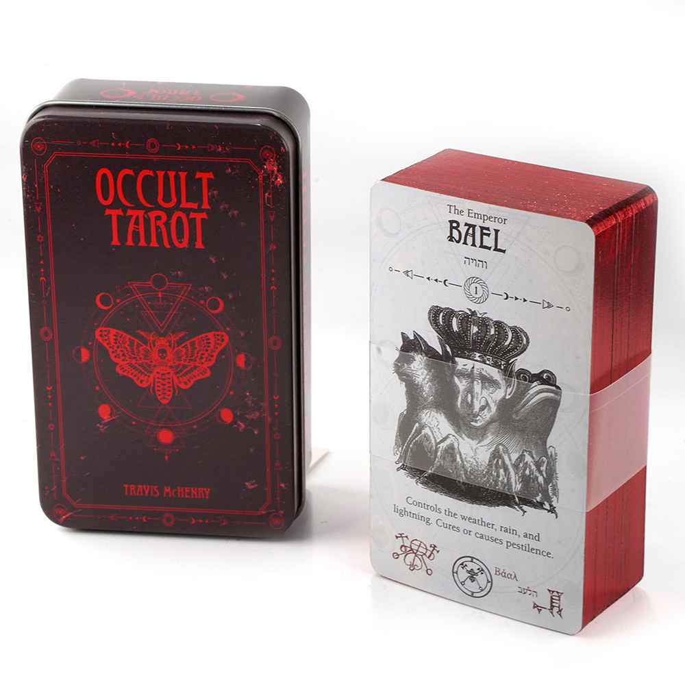[Mạ Cạnh] Bộ Bài Occult Tarot Hộp Thiếc Mạ Cạnh Đỏ 78 Lá Đá Thanh Tẩy