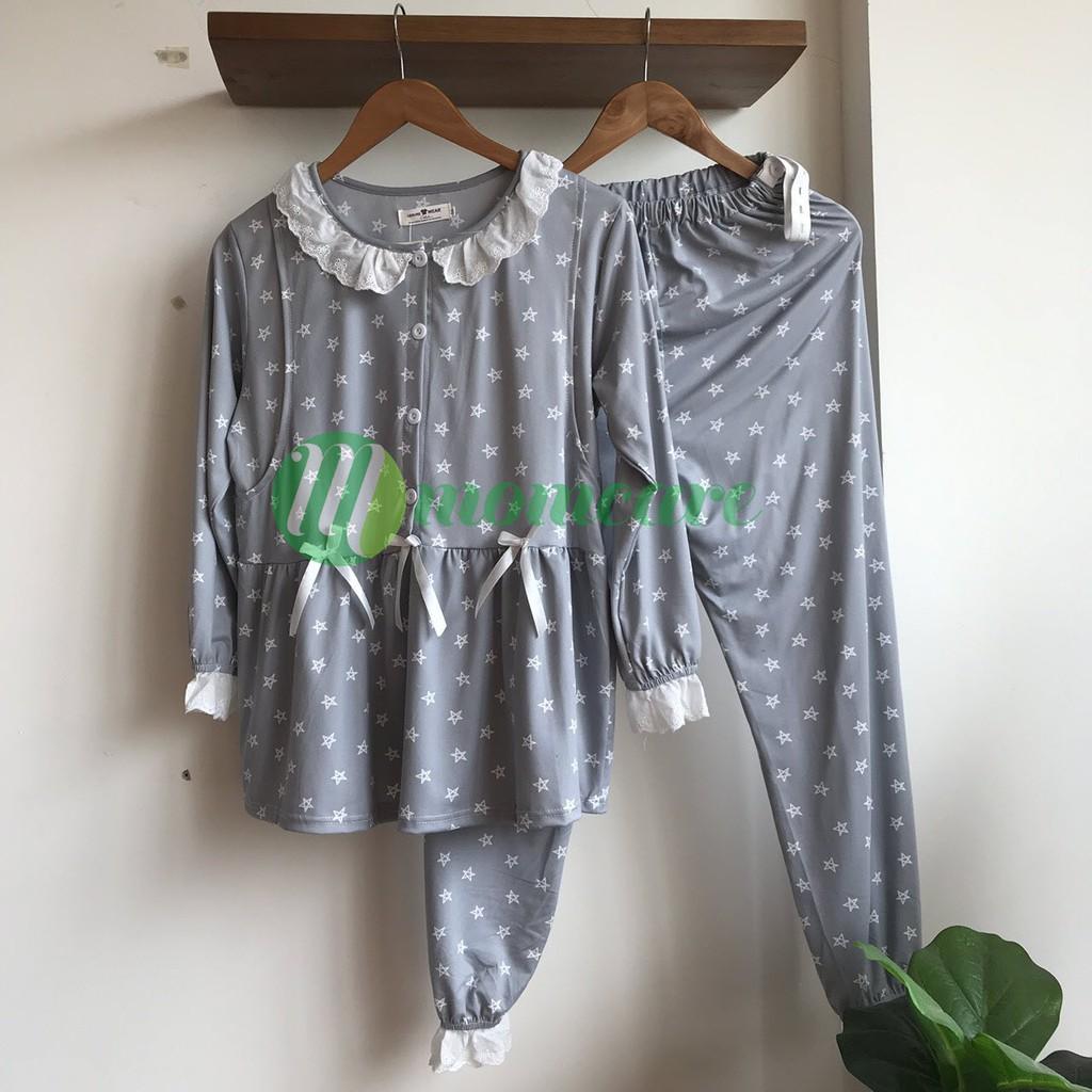 Pijama Bầu sau sinh cho con bú ti CỔ BÈO - Bộ đồ bầu mặc nhà cho mẹ