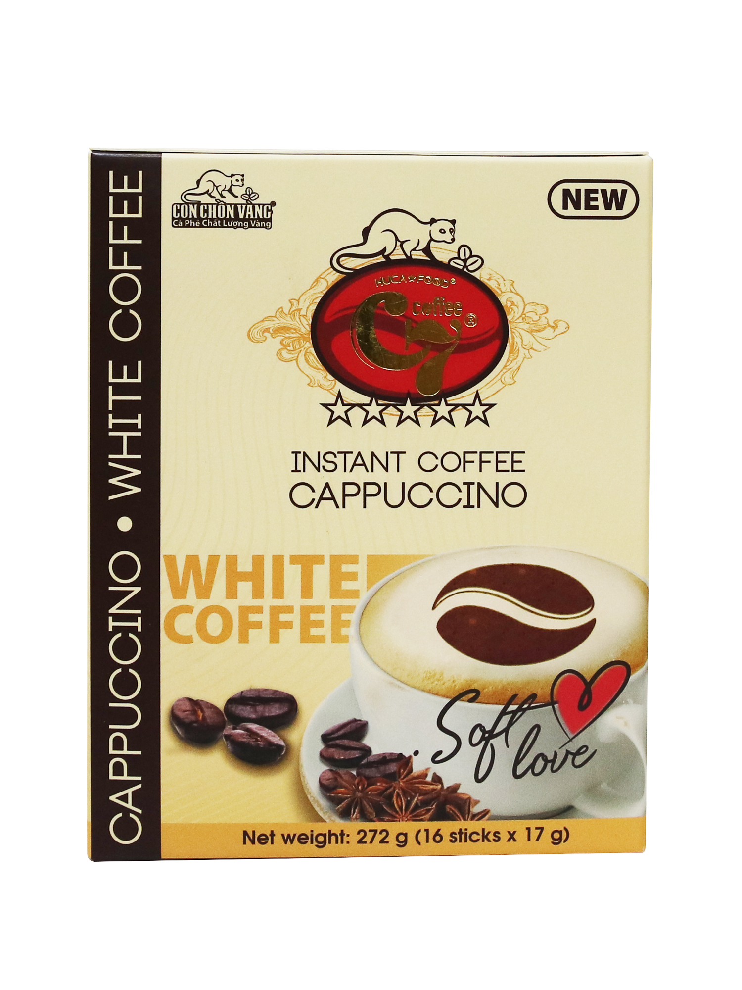 Cà Phê Hòa Tan Cappuccino White Coffee Hiệu Con Chồn Vàng C7 - Hộp 272Gr (16 Gói x 17Gr)