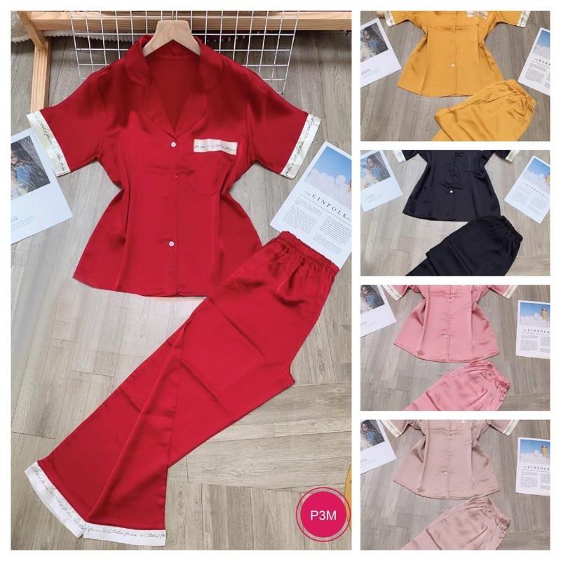 Bộ pijama mặc nhà tay cộc quần dài lụa satin cao cấp Xavia-P3