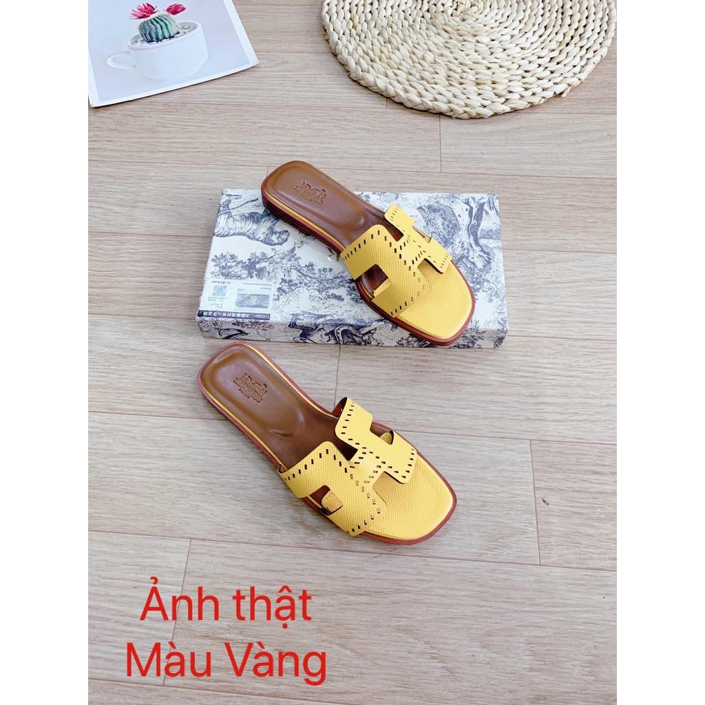 Dép lê nữ da sần đế bệt quai chữ H
