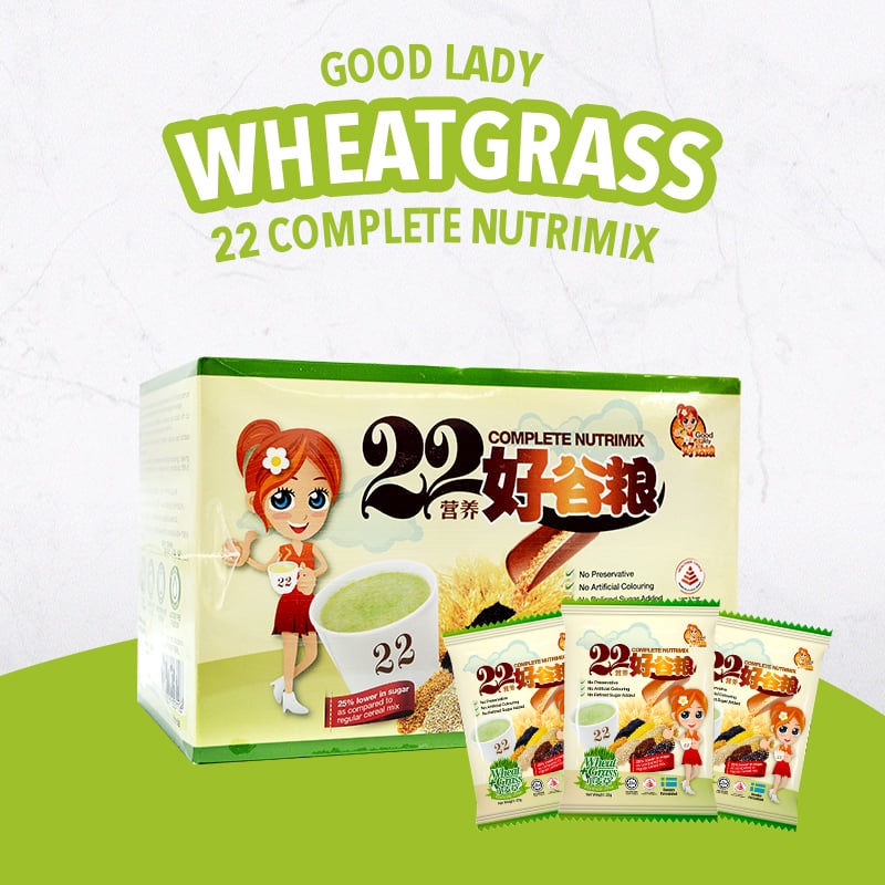 Bột ngũ cốc dinh dưỡng thương hiệu Good Lady Singapore - Mầm lúa mì - 22 Nutrimix Complete Wheat Grass (10 gói/250g)