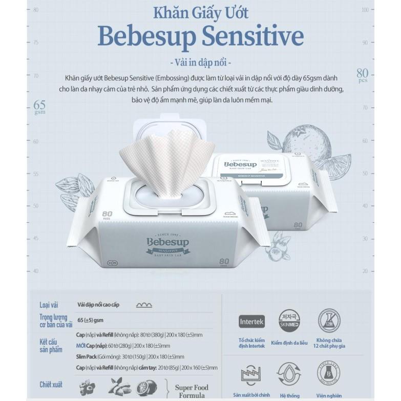 Khăn ướt BEBESUP Combo 5  SENSITIVE 80 tờ/gói nhập khẩu Hàn Quốc