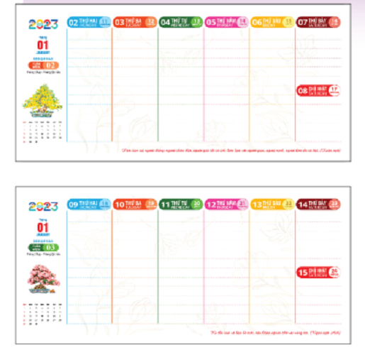 MS255- Lịch bàn 53 tuần đế nhựa (13x28) 4 màu ( 2024 )