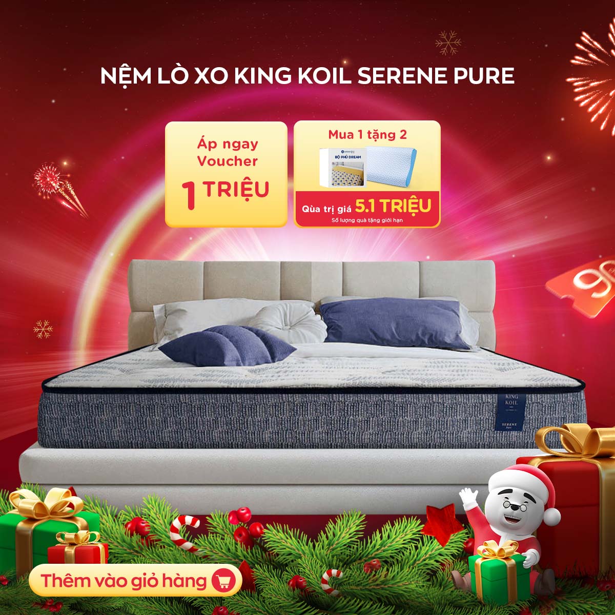 Nệm lò xo túi độc lập King Koil Serene Pure 26cm