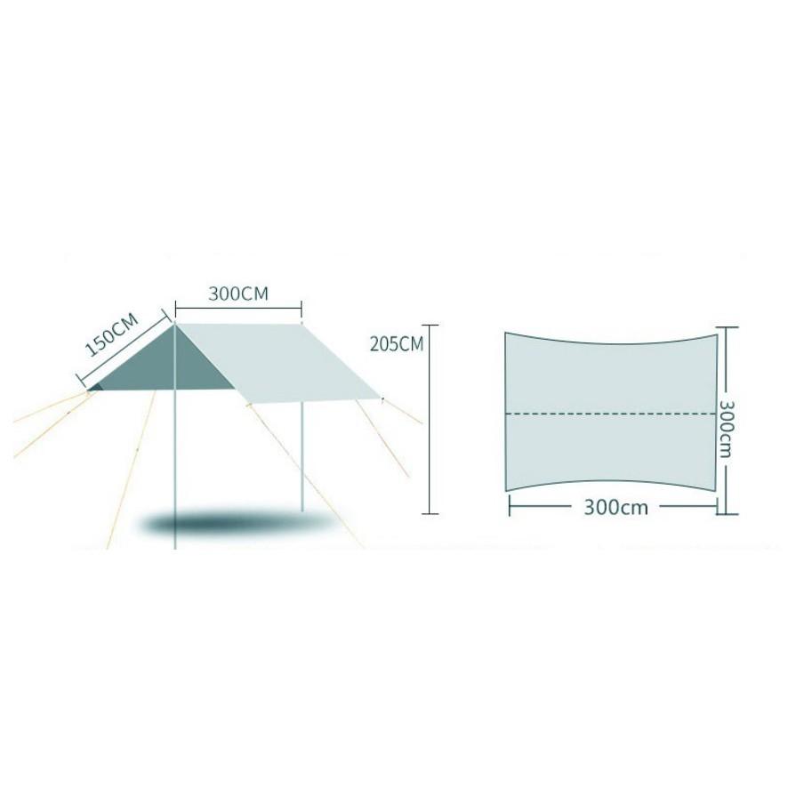 Tấm tank bạt che lều che nắng cắm trại dày có cây chống kèm dây với túi đựng