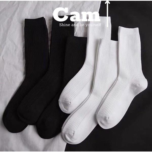 Tất Cổ Cao Vớ Trơn Nam Nữ Màu Đen Trắng Phong Cách Basic, Tất Công Sở Đi Giày Tây Cotton Cao Cấp - Camcamvintage