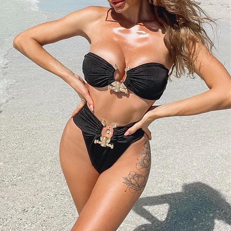 Bikini 2 mảnh đính khoen đá nhiều màu cực sang