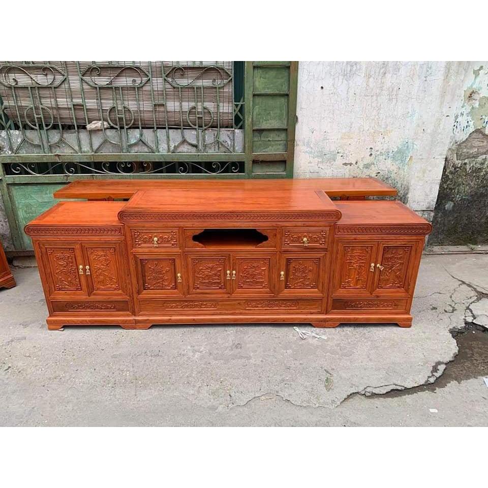 kệ tivi mõ gỗ hương đá kt 2m4