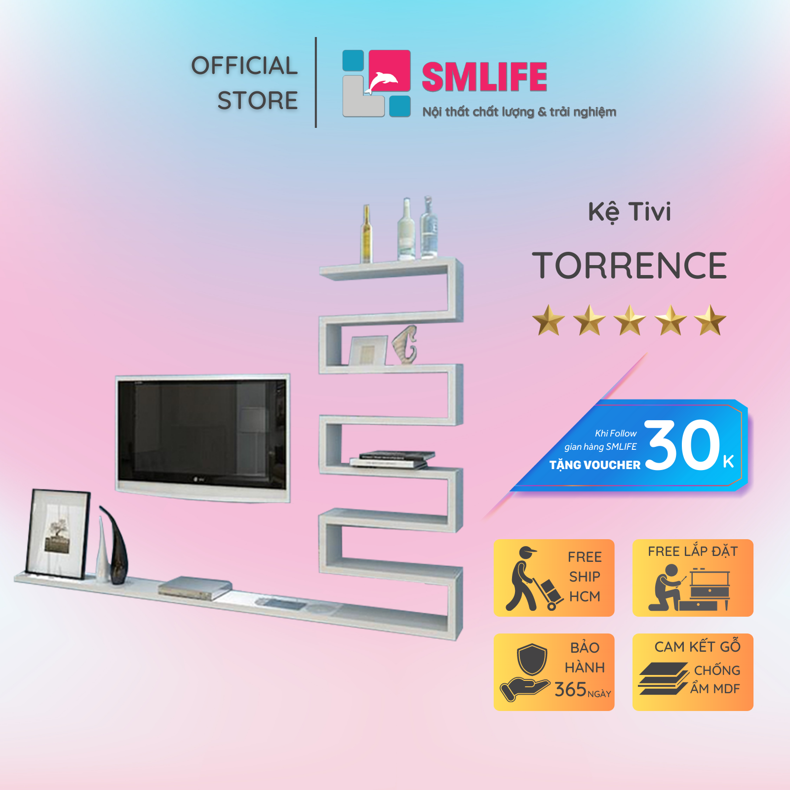 Kệ Tivi gỗ hiện đại SMLIFE Torrence  | Gỗ MDF dày 17mm chống ẩm | D200xR20xC154cm