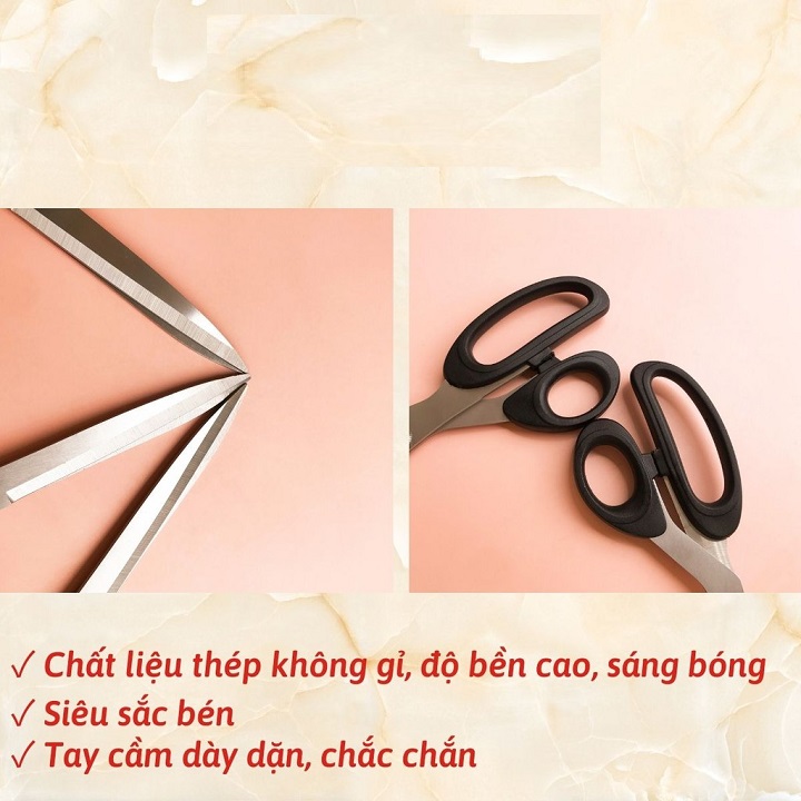 Kéo Cắt Đa Năng Cắt Đồ Ăn , Cắt Vải , Tỉa Cành, Làm Thủ Công Cán Quai Đen Lệch Siêu Sắc Siêu Bén