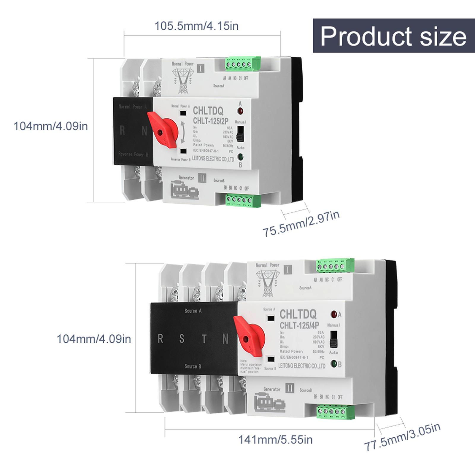 Compact Automatic Transfer Switch Electrical Selector Switches Dual Power Switch Solar Power Rail Type Household Power Transfer Switch