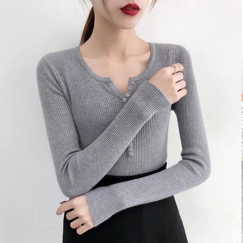 Áo len lông cừu dài tay cúc ngực cao cấp
