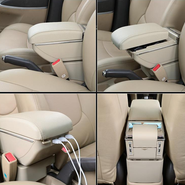 Hộp tỳ tay ô tô, xe hơi dùng cho xe Toyota Wigo tích hợp 7 cổng USB chất liệu da PU cao cấp và nhựa ABS chắc chắn, kích thước đế ốp vào 7*6.3cm
