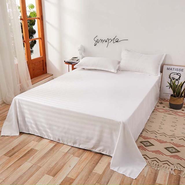 Bộ Ga Gối Cotton Kẻ 3F Lidaco Chuyên Dụng Cho Homestay, Khách Sạn - Trắng - 1M6 X 2M - 21 - 25Cm