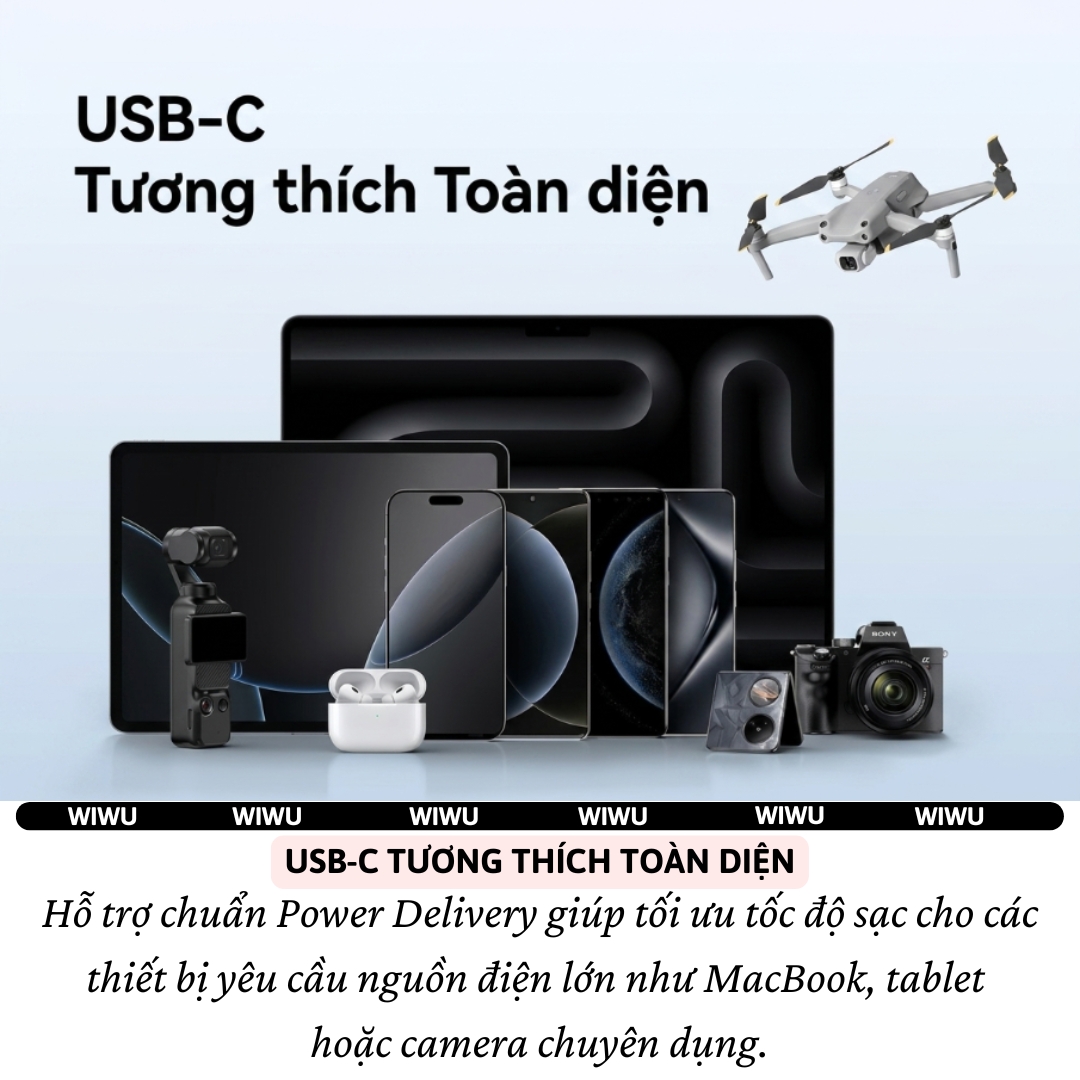 Pin sạc dự phòng PD 3..0 sạc nhanh 65W 12.000mAhtích hợp dây sạc Type C WIWU POWER PLUS Cho iPhone Laptop Macbook iPad - Màn hình hiển thị pin kỹ thuật số, Hệ thống bảo vệ đa tầng an toàn - Hàng nhập khẩu