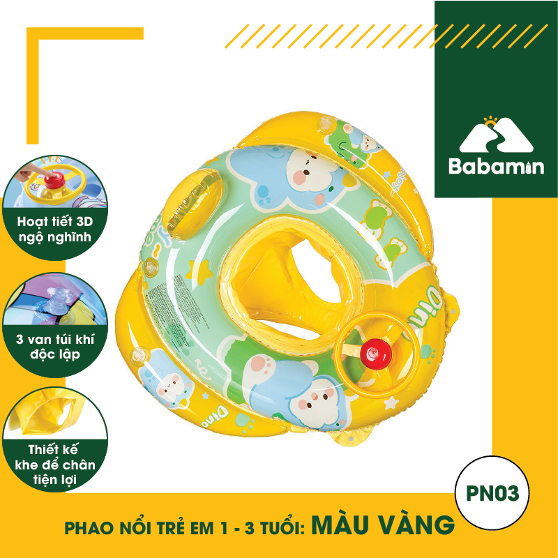 Phao Bơi Chống Lật Cho Bé 1,2,3 Tuổi - Bơm Hơi, Hình 3D Phi Thuyền - Babamin - PN03