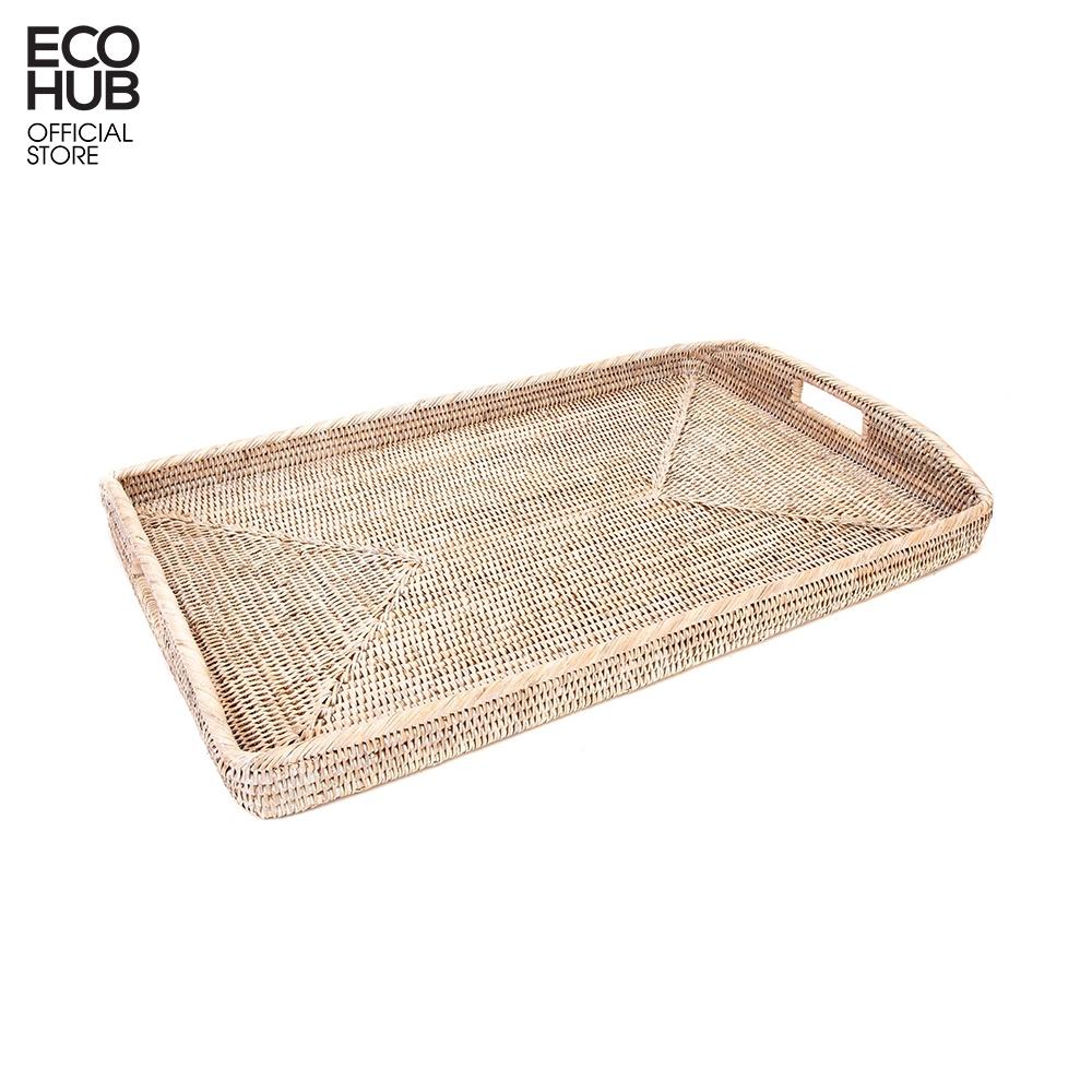 Khay mây chữ nhật ECOHUB có tay cầm đựng hoa quả, đồ ăn, decor dành cho khu nghỉ dưỡng (Rectangular Rattan Tray) E00212