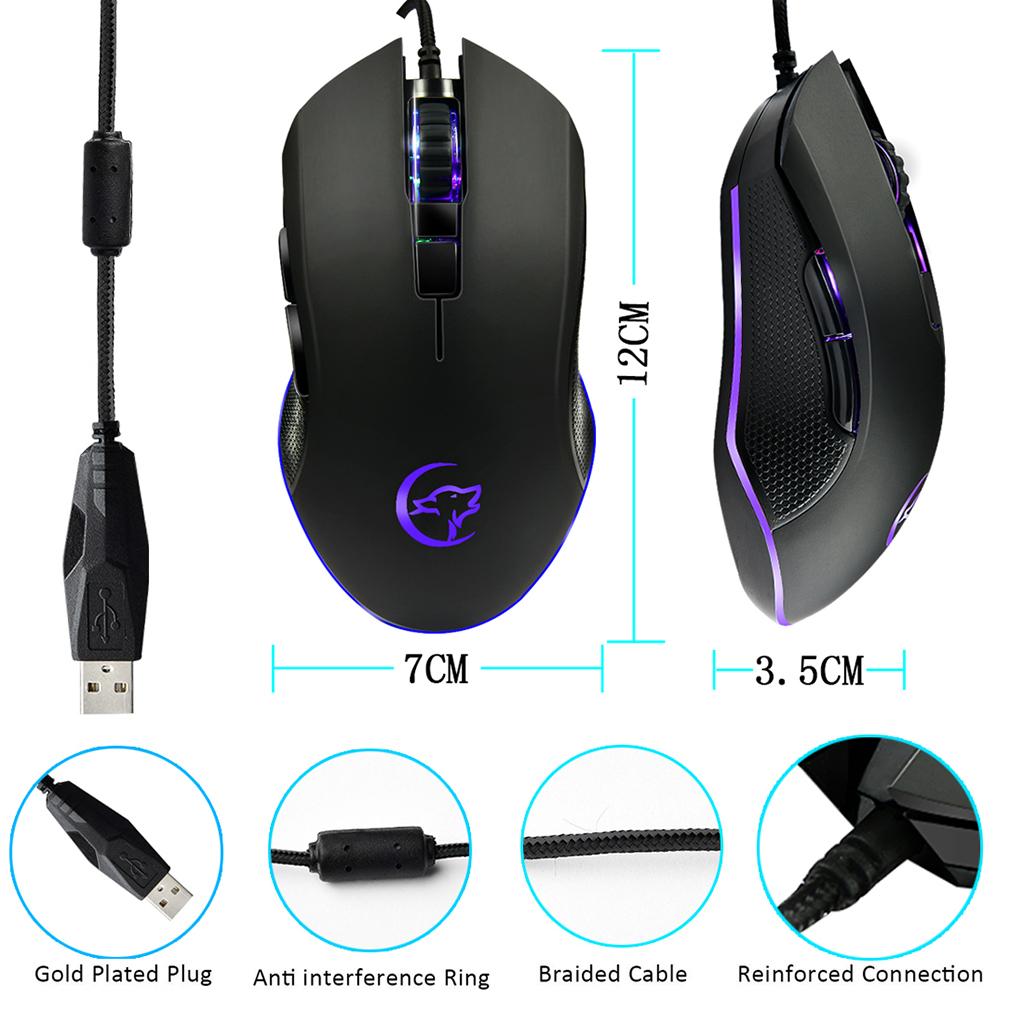 7 Buttons Wired Gaming Mouse with Wolf Patten Colorful Breathing Lights