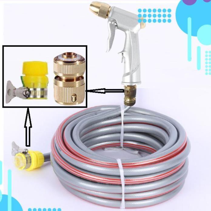 Bộ dây vòi xịt nước rửa xe, tưới cây .tăng áp 3 lần,loại 3m,5m 206701 đầu đồng,cút đồng,nối đồng+ tặng mở chai