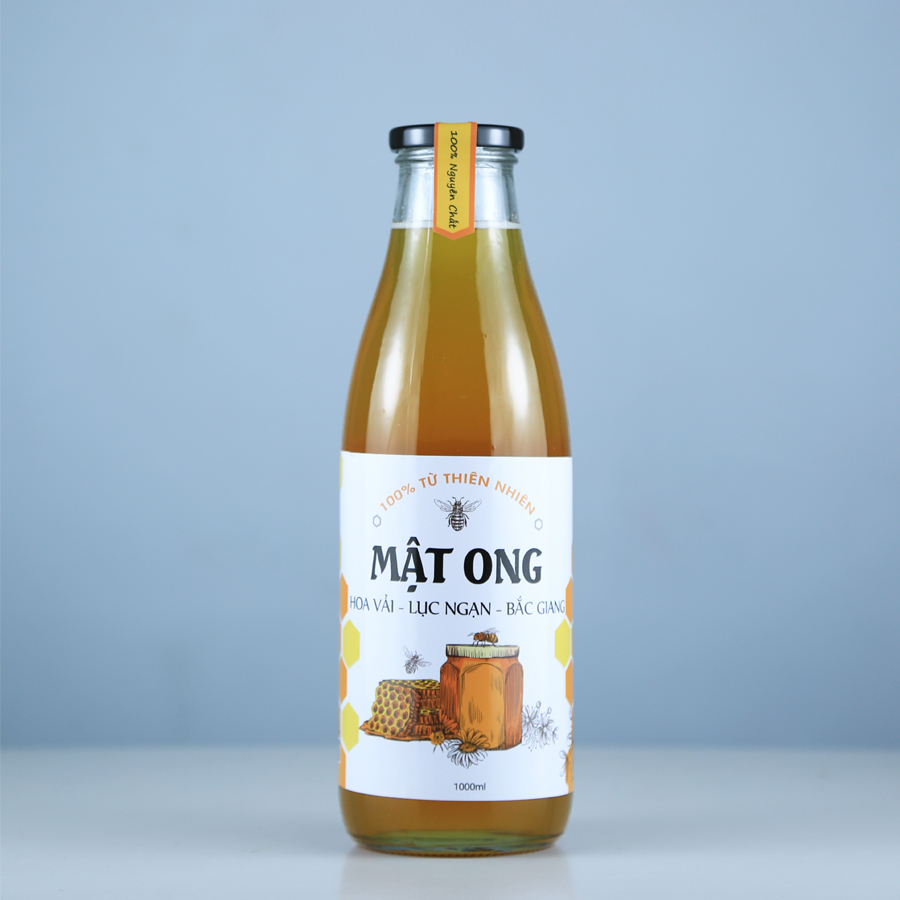 Mật ong hoa vải Lục Ngạn Bắc Giang Nguyet Le - Nguyên chất từ thiên nhiên - Chai 1000ml - TẶNG 500ML MẬT ONG ĐÔNG TRÙNG HẠ THẢO