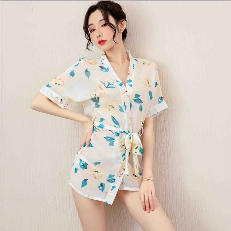 Váy ngủ sơ mi kimono hoa  cao cấp BT42229 - Đầm ngủ sexy - Đồ ngủ sexy