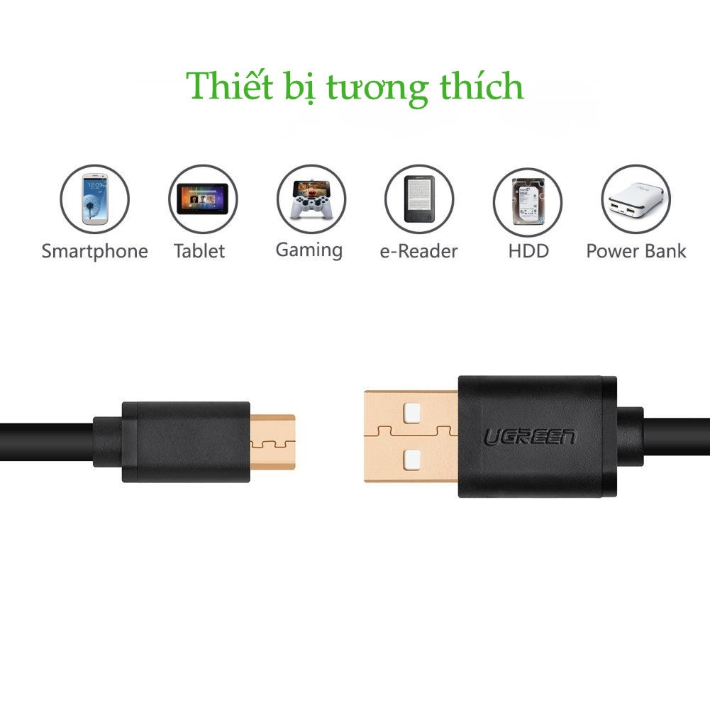 Dây Micro USB 2.0 sang USB mạ vàng dài 2M UGREEN 10866 - Hàng Chính Hãng