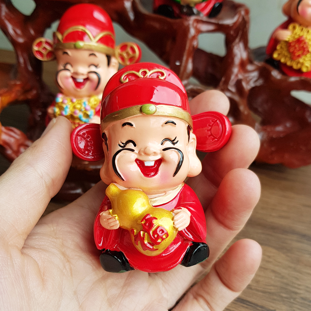 Bộ 05 tượng Ngũ Phúc Lâm Môn 7cm kèm chân đế ngang 5 ô sứ