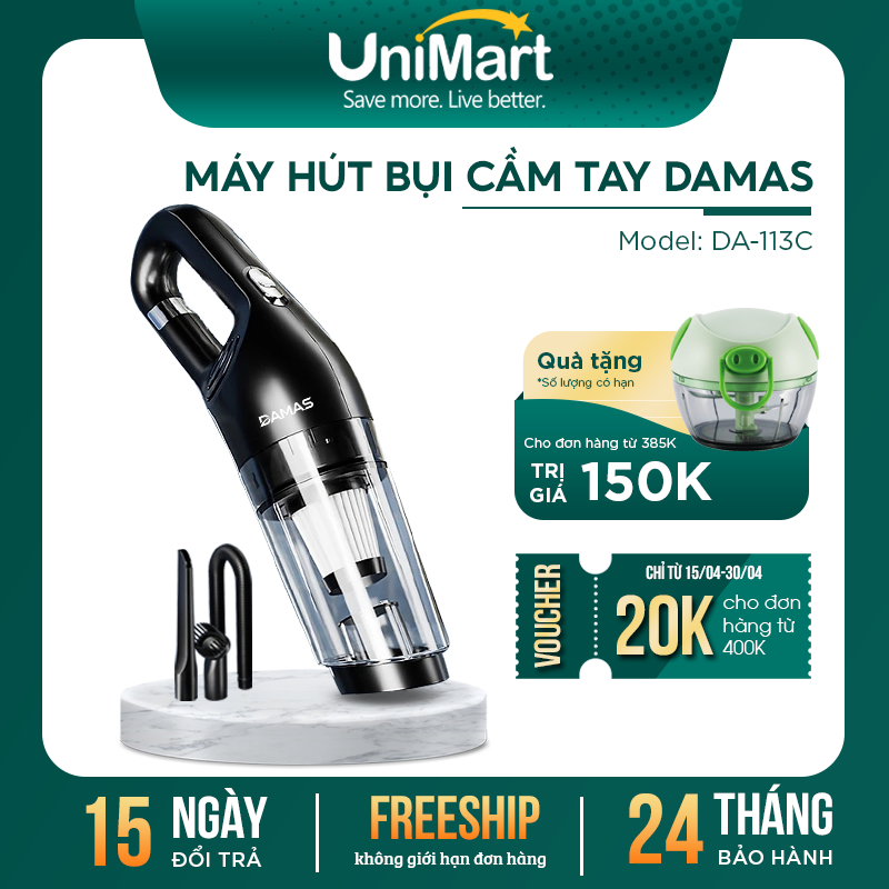 Máy Hút Bụi Cầm Tay Không Dây Damas DA113C - Lực Hút Mạnh Mẽ 16000PA - Đa Năng Hút Bụi Khô Và Ướt - Máy Hút Bụi Ô Tô, Hút Bụi Gia Đình - Hàng Chính Hãng