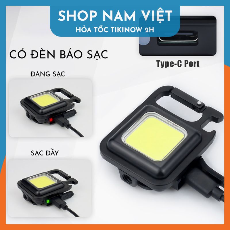 Đèn Pin Móc Khóa Led COB Siêu Sáng Chống Nước, Kiêm Đồ Khui