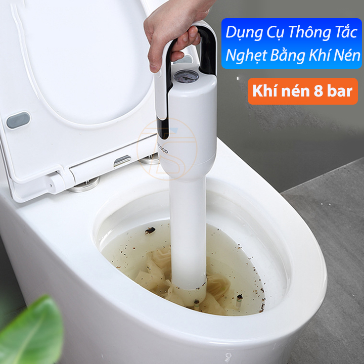 Dụng Cụ Thông Tắc Bồn Cầu Khí Nén 8 Bar E2108 Nhựa Dày Với Lực Bắn Mạnh Nạo Vét Cống Hiệu Quả